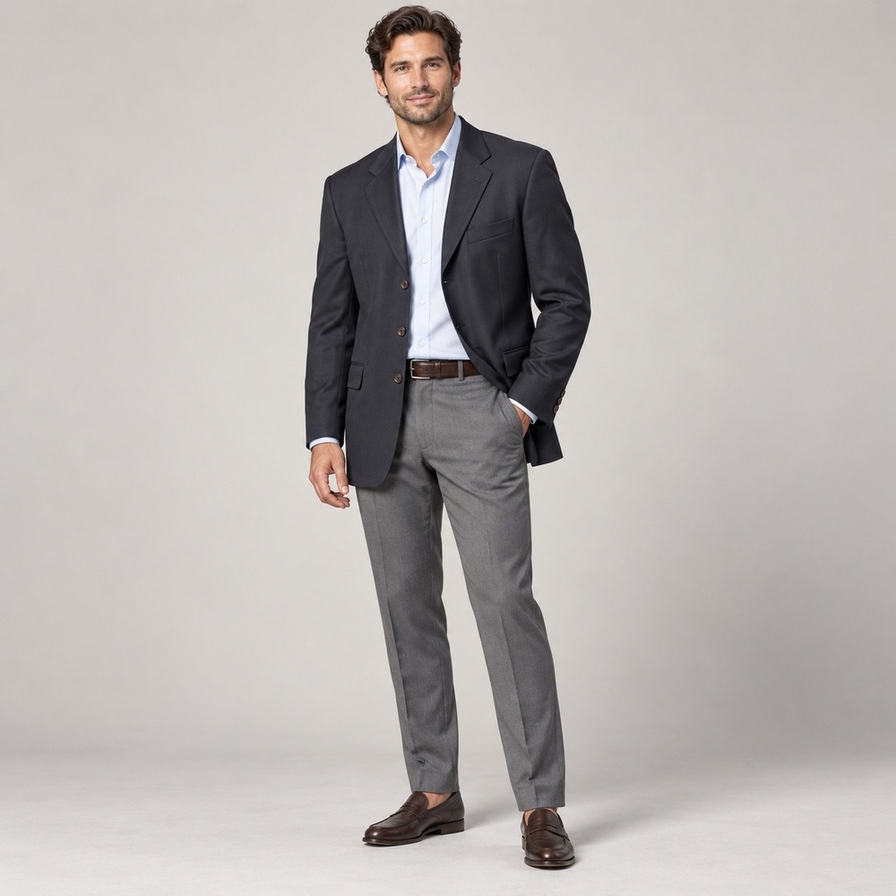 Joseph & Feiss Mens Blazer 42L Navy 100% Worsted Wool 3 Button Canada